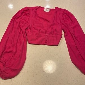 Hello Molly Pink Bell Sleeve Cropped Top